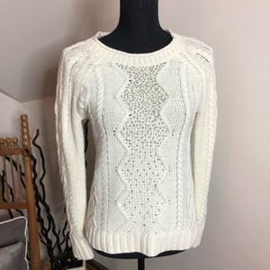 J crew factory cable knit embellished sweater, xs